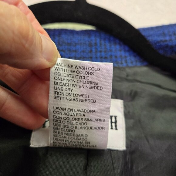 Vintage 1980s Blue Tweed Long Coat Dress Asymmetrical Button Front Retro Structu - Picture 9 of 12